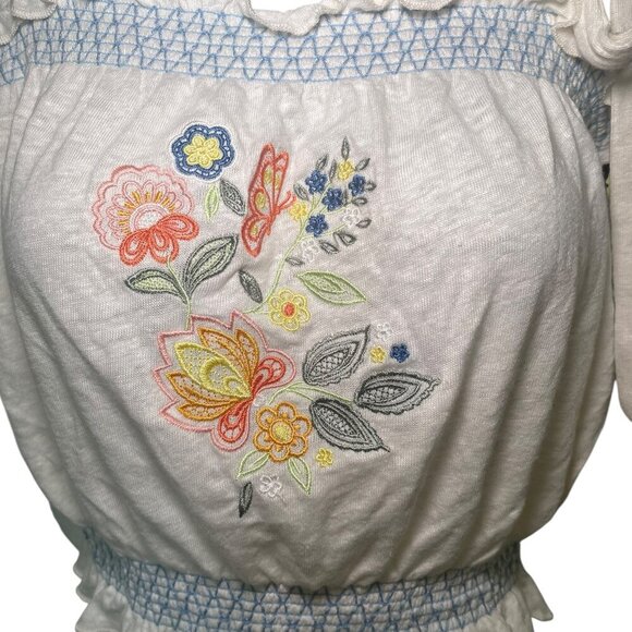 Chaser Lirhetta Floral Embroidered Linen Crop Top M NWT - Picture 5 of 6